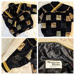 RARE 80s Marguerite Rubel Quilted Jacket with gold-tone lace ribbon trim